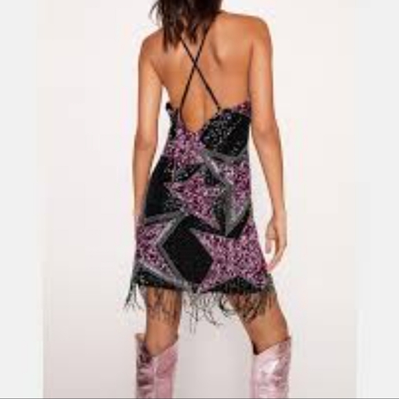 [ NASTY GAL] brand new with tags  Women's size 6- TASSEL  BEADED STAR MINI DRESS - Picture 4 of 16